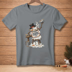 Snowman in a top hat and apron, holding a pie and text "DEFENDING CHAMPION."
