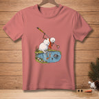 Snowman fishing with a golf club that reads "Found it."