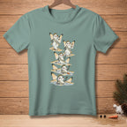 T-shirt graphic of melting snowmen in a beauty pageant, wearing sashes and crowns.