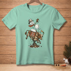 Snowman riding a bucking bull with "Hold My Carrot" text.