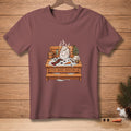 Snowman relaxing in sauna with text "FIVE MORE MINUTES."
