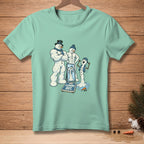 Muscular snowmen flexing in mirror with melting snowman below and "Leaning Out."