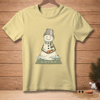 Melting snowman in bucket hat with carrot nose, "LET IT GO." text on shirt.
