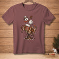 Snowman riding a bucking bull with "Hold My Carrot" text on saddle.