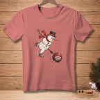Snowman in top hat and scarf bowling, text reads "GOOD FORM."