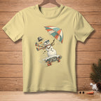 Snowman on skateboard under umbrella with text "I Meant to Do That."