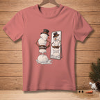 Melting snowman in a top hat with a weightlifting belt labeled "Core Support" looking in a mirror.