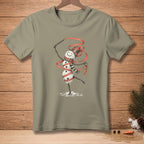Snowman dancer with ribbon and carrot, text "NAILED THE ROUTINE."