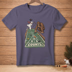 Bigfoot and snowman playing shuffleboard with text "COUNTS."