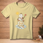 T-shirt graphic of a melting snowman wearing a crown and "Miss Tropics" sash.