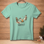 Melting snowmen by campfire with text "WORTH IT."