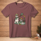 Snowmen playing pickleball with text "DINK RESPONSIBLY" on a dark pink shirt.