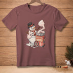 Snowman making cotton candy on a cart labeled "Resourceful"