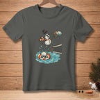 Snowman playing volleyball with a volleyball in a life preserver that says "Spike".