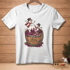 Two snowmen in a barrel of grapes with "Small Batch" text on the barrel.