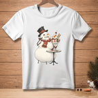 Snowman with top hat and scarf eating an ice cream sundae with text "DIGNITY".