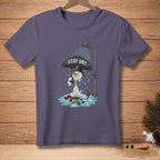 Snowman in shower under umbrella with "STAY DRY" text, melting.