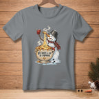 Snowman eating pasta with "We have a lot in common" text.