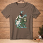 Snowman with a hose spraying water with "FIXED IT." text on a brown t-shirt.