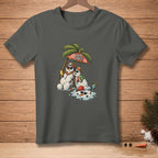 Two melting snowmen under a palm tree umbrella with cocktails, text "OUR SPOT".