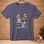 Snowmen playing cards and drinking from a bucket of ice.