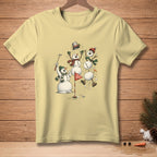 Snowmen playing golf on a cream t-shirt with a "FOR BOGEY" flag.