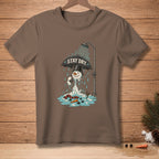 Snowman under a shower holding an umbrella with "STAY DRY" text.