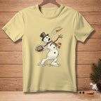 Melting snowman in a top hat throwing a football with text "TIGHT SPIRAL".