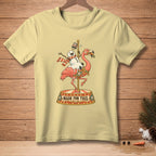 Cream t-shirt with a carousel flamingo, snowman, and text "MADE FOR THIS."
