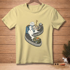 Melting snowman with luggage on a conveyor belt, "Personal Item" tag.