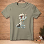 Melting snowman reaching for olives in martini glass with "So Close" label.