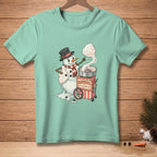 Snowman making cotton candy on a cart with text "RESOURCEFUL".