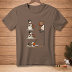 Melting snowmen playing basketball and a basketball with text "Take Your Time".