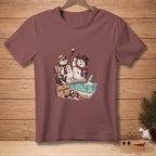 Two snowmen in a hot tub toast with wine, with a box labeled "To Friendship."