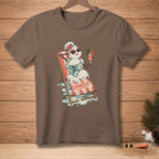 Snowman in a bikini lounge chair, holding a drink, with "EFFORTLESS." text.