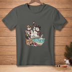 Two snowmen in a hot tub toasting with wine, with a wooden crate labeled "TO FRIENDSHIP".