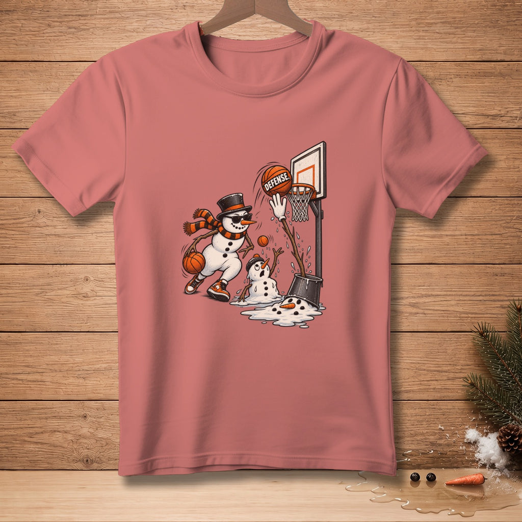 Snowman playing basketball, with "DEFENSE" text on the ball.