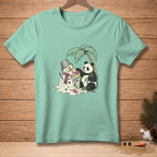 Panda shares melting ice cream with a melting snowman under a palm tree with text "Keeping Cool."
