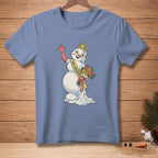 Snowman with crown and sash that says "Miss Sunshine" melting.