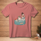 Three snowmen in an inflatable pool with text that says "PROBLEM SOLVED".