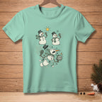 Mint green t-shirt with cartoon of melting snowmen and text "More Power".