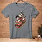 Snowmen wearing scarves ride a roller coaster with "Hands Up" text.