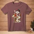 Illustration of a melting snowman at a table with the word "Rude" on a plate.