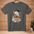 Melting snowman eating soup with "Could Be Warmer" text.