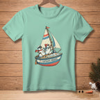 Two snowmen in a sailboat with the text "CAPTAIN'S ORDERS."