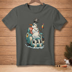 Snowman in a massage chair with sunglasses, holding a drink. Text "THIS IS NICE."