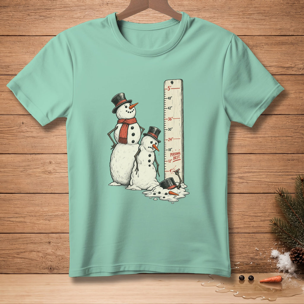 Two snowmen stand beside a ruler marked "Personal Best" and height measurements.
