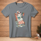 Melting snowman in swimsuit on lounge chair, holding a drink, with "EFFORTLESS" text.