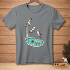 Snowmen diving into a pool with text "YOUR TURN."