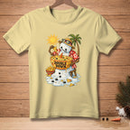 Melting snowman in Hawaiian shirt eating nachos with "Double Down" text.
